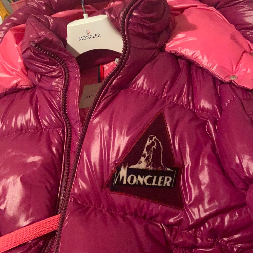 Moncler size 4 purple exterior, pink interior brand new